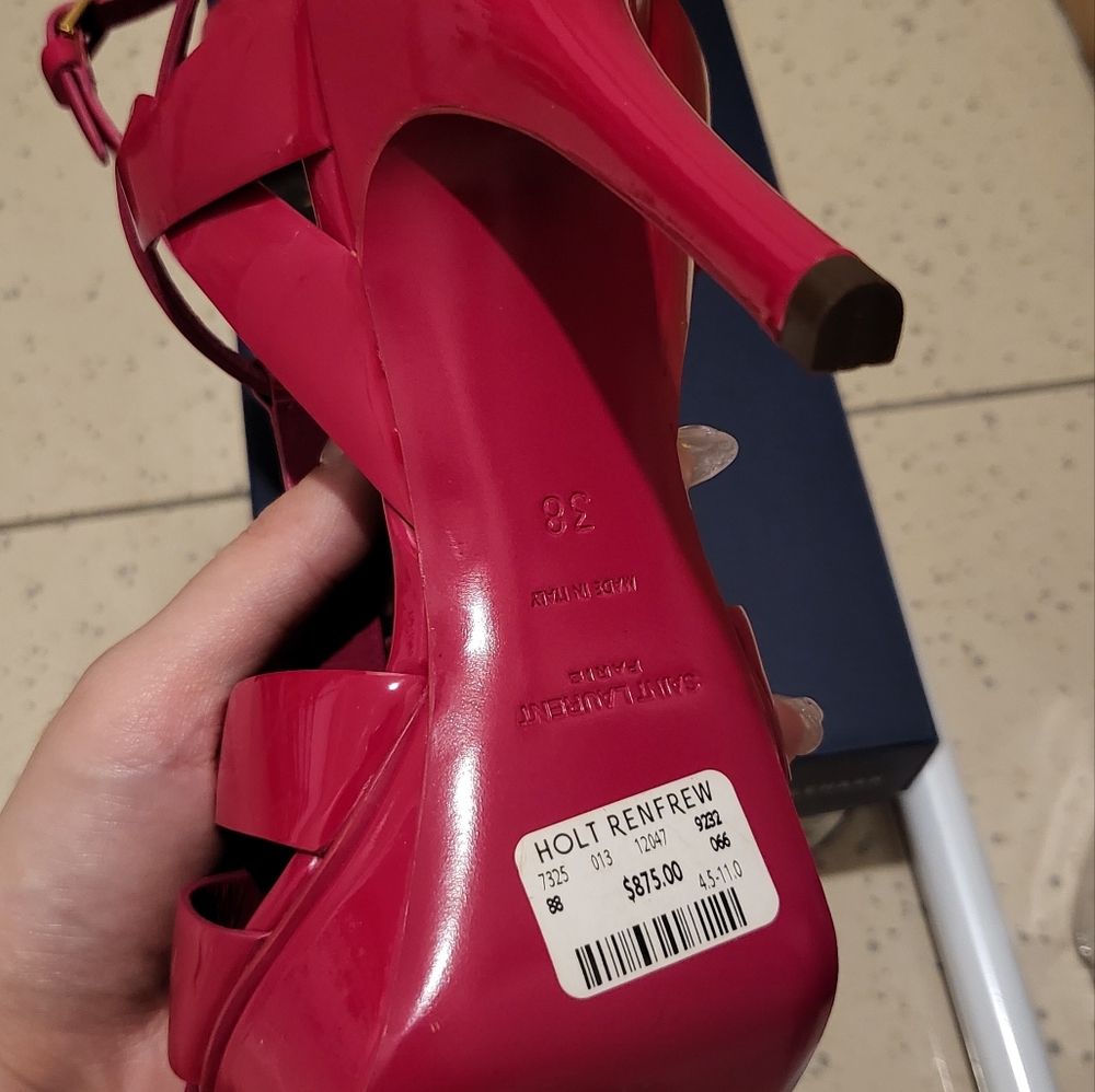 Authentic Saint Laurent Tribute Sandals in Fuchsia - Picture 4 of 11